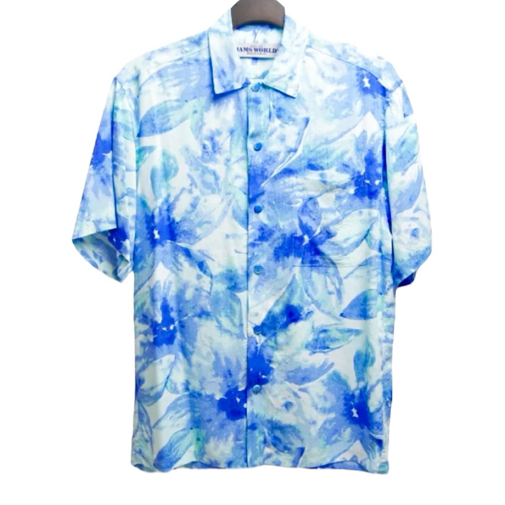 Jams World Blue Floral Retro Made in Hawaii Button Down Relaxed Fit Shirt